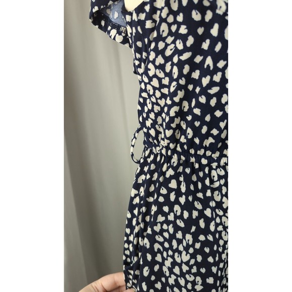 Silkfred Jolie Moi Navy Blue Animal Print Dress Off Shoulder Ruffle Tiered 8 12 - Picture 10 of 15